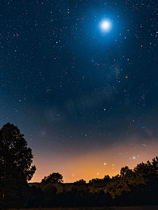 戏剧性的月光夜空与星星