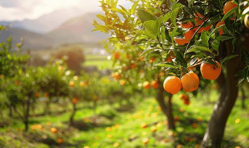 小柑橘logo摄影照片_西西里花园里的橘子树