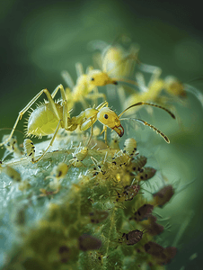 蚂蚁摄影照片_蚂蚁从蚜虫身上提取蜜露