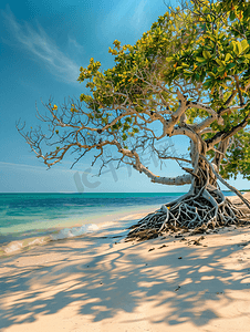 海滩上的树枝和根神秘的景色