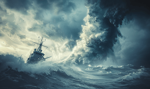 吉祥云水纹摄影照片_热带气旋龙卷风中的船只
