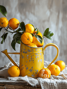 儿童喷壶中的亮黄色橘子