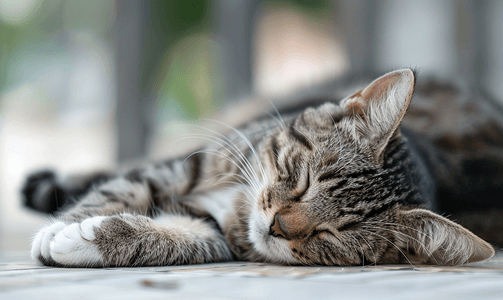 棕色条纹可爱的懒猫正在美好的一天里睡觉