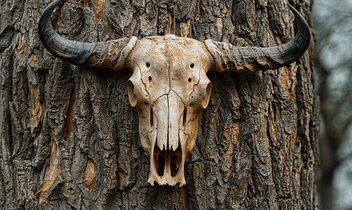 头骨水牛挂在树上
