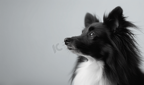 黑白宠物狗摄影照片_漂亮的黑白喜乐蒂牧羊犬