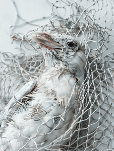 死鸟被困在渔网中