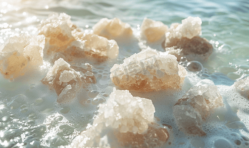 死海泡沫中的天然盐块