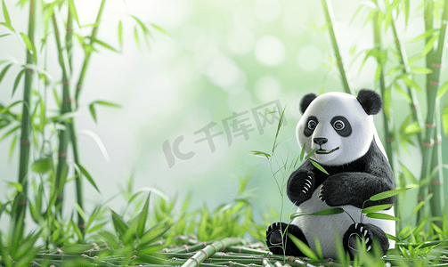 踏青卡通摄影照片_熊猫吃竹笋