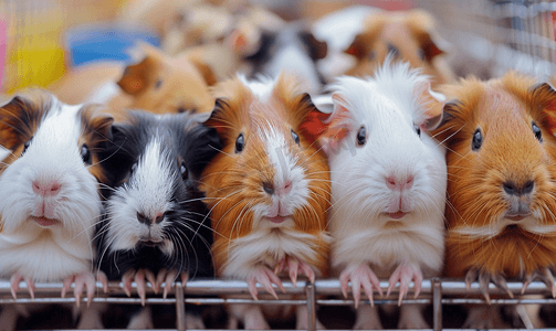 哺乳动物笼子里一群可爱的彩色豚鼠