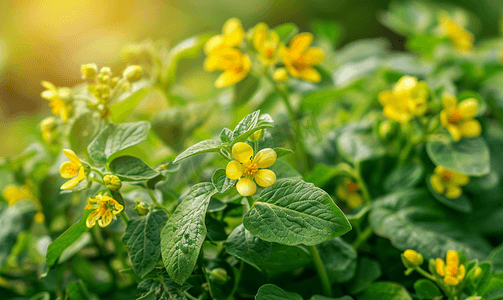 花园里绿色灌木上的土豆花