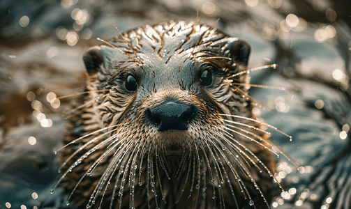 水獭胡须上的水滴