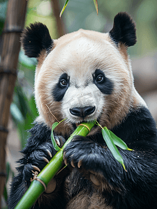 熊猫动物园摄影照片_熊猫叼着竹子吃