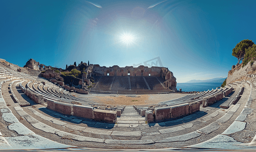 古尔摄影照片_陶尔米纳古希腊剧院的竞技场