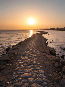 埃及西奈沙姆沙伊赫南部红海的日落阳光路径
