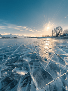 冰湖中的冰缝