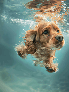 橙色英语摄影照片_可卡犬在水中游泳