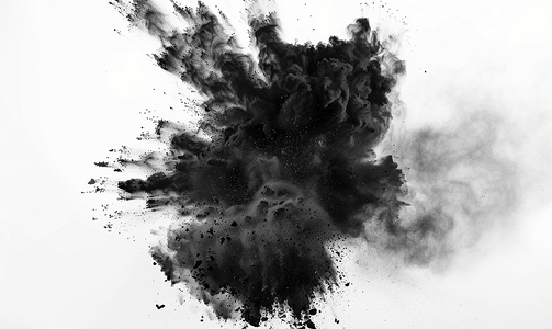 云创意摄影照片_白色背景下的黑火药爆炸