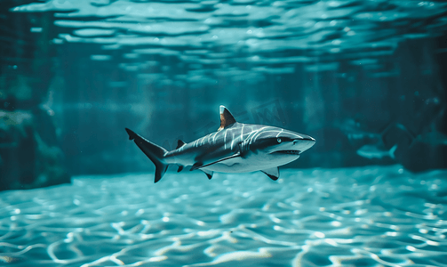 鱼缸钓鱼摄影照片_海洋中的小鲨鱼