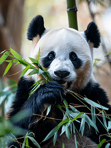 可爱的大熊猫正在吃竹子的绿芽