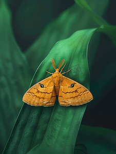 西双版纳森林公园摄影照片_绿叶上的夜蝴蝶蛾