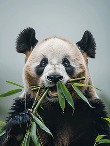 卡通熊猫吃摄影照片_大熊猫嘴里伸出的竹子