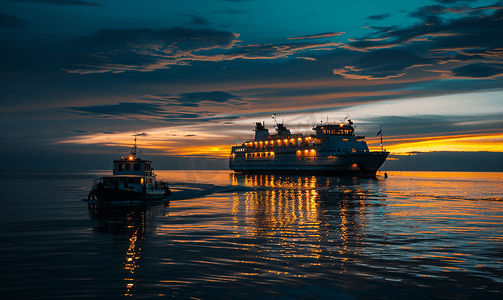 海洋和船摄影照片_晚上在波罗的海的班轮和船
