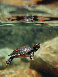 乌龟三兄弟摄影照片_水中的红耳龟