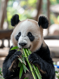 卡通小动物可爱摄影照片_熊猫吃一些美味的竹笋