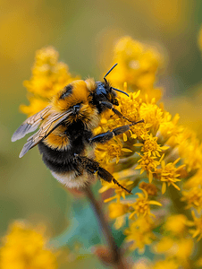 普通东方大黄蜂为一枝黄花授粉