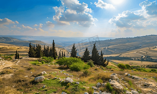 巴勒斯坦摄影照片_从尼波山俯瞰圣地的山丘