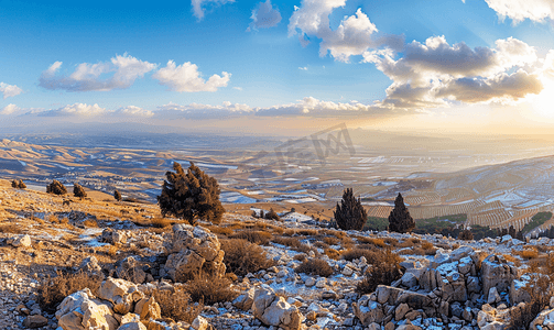 巴勒斯坦摄影照片_冬季从尼波山俯瞰圣地全景