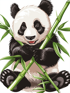 矢量卡通树丛摄影照片_神奇的熊猫紧紧抓住竹笋