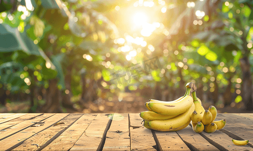 香蕉种植园木地板上的成熟香蕉农业泰国夏季果园