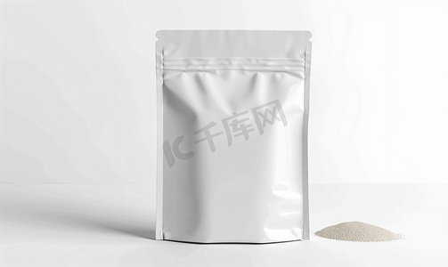 咖啡在摄影照片_空白白色包装纸袋孤立在白色背景与剪切路径