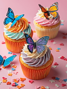 蝴蝶装饰纸杯蛋糕