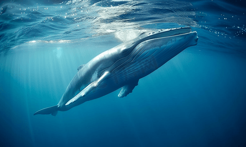长须鲸在海面呼吸