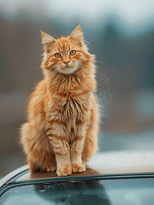 雄伟的猫坐在车上