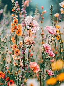 多彩夏季摄影照片_不同夏季花卉的美丽自然背景垂直视图