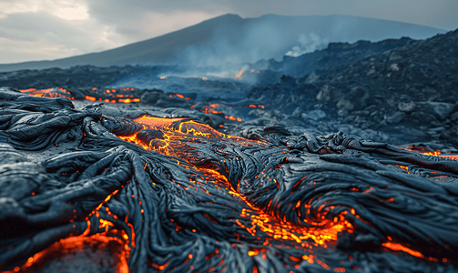 埃特纳火山斜坡道路上的硬化熔岩流