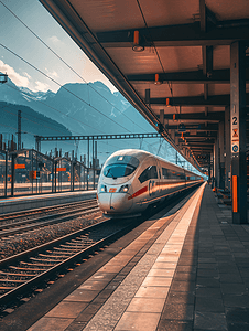 火车站建筑摄影照片_火车站的欧洲高速列车