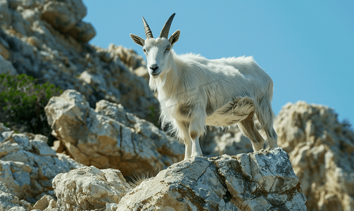 撒丁岛岩石上的野山羊