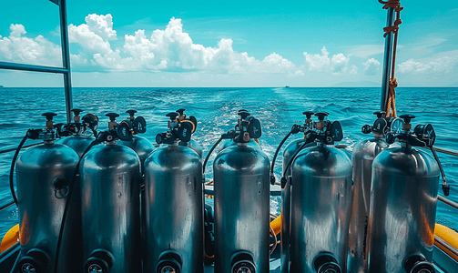 潜水气瓶摄影照片_船上的潜水气瓶