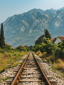 植物图标摄影照片_穿过黑山的火车轨道