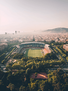 巴塞罗那和巴塞罗那足球场的景观