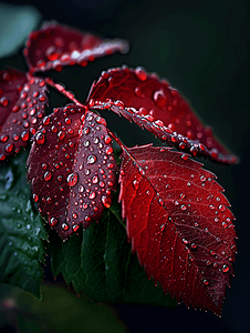 红绿玫瑰叶上的水滴