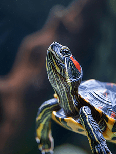 水中动物摄影照片_水中的红耳龟