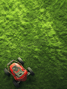 绿草和红色的割草机