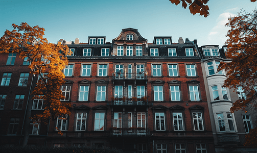 旗杆摄影照片_哥本哈根的老建筑