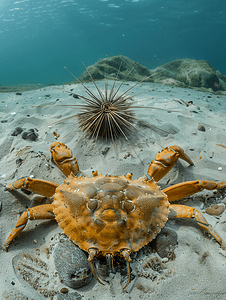 海洋生物摄影照片_海底的鲎和海胆