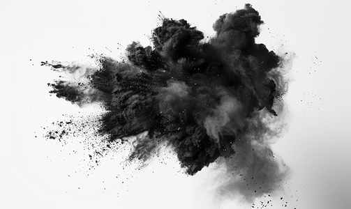 gif爆炸摄影照片_白色背景下的黑火药爆炸